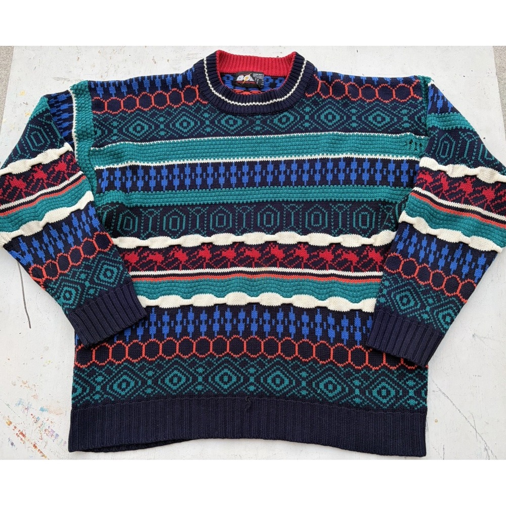 Men's Vintage Lightning Bolt Sweater Multicolor L 90s Grunge Cosby Grandpacore